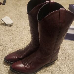 Old West Maroon Leather Cowboy Boots
